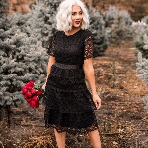 Jessakae Eyelet Lace Tiered Black Dress
